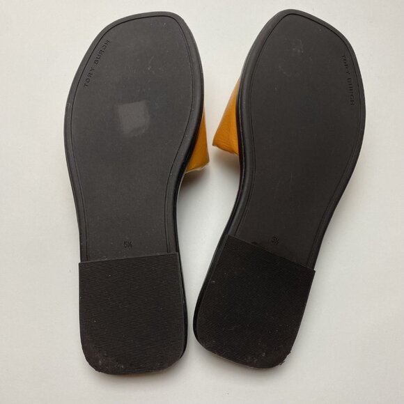Tory Burch Leather Slide Sandals Mustard Yellow Size 5.5 - Picture 7 of 8